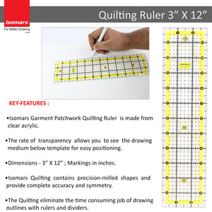 Garment Patchwork Quilting Ruler (3" x 12")
