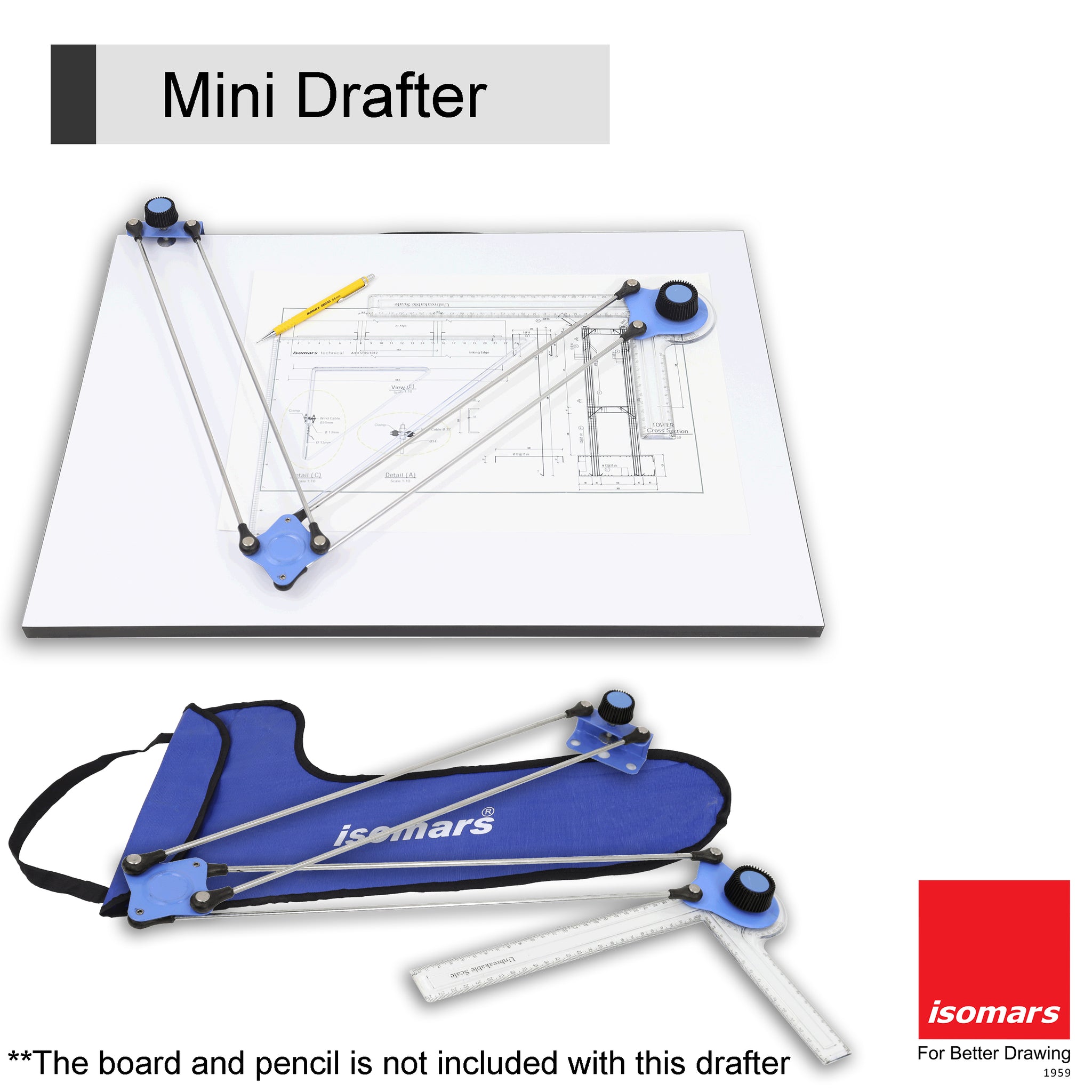 Mini Drafter for Engineering Drawing for Students  Architect  Contains Mini Drafter  Sheet Container Tube  Scale  Procircle Set Square and Geometry - 1