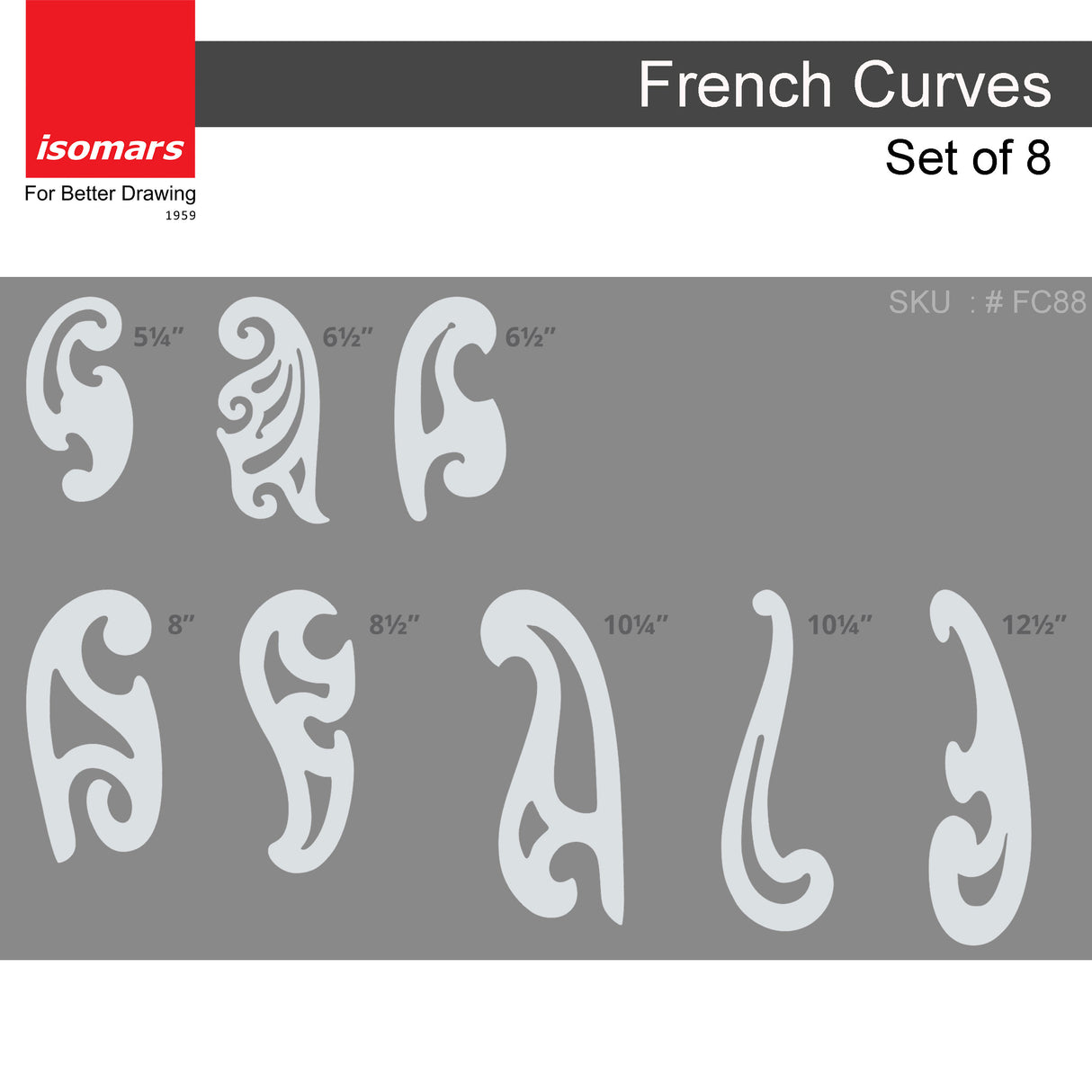 Isomars French Curves - Set of 8 - Drawing Drafting Template Stencil