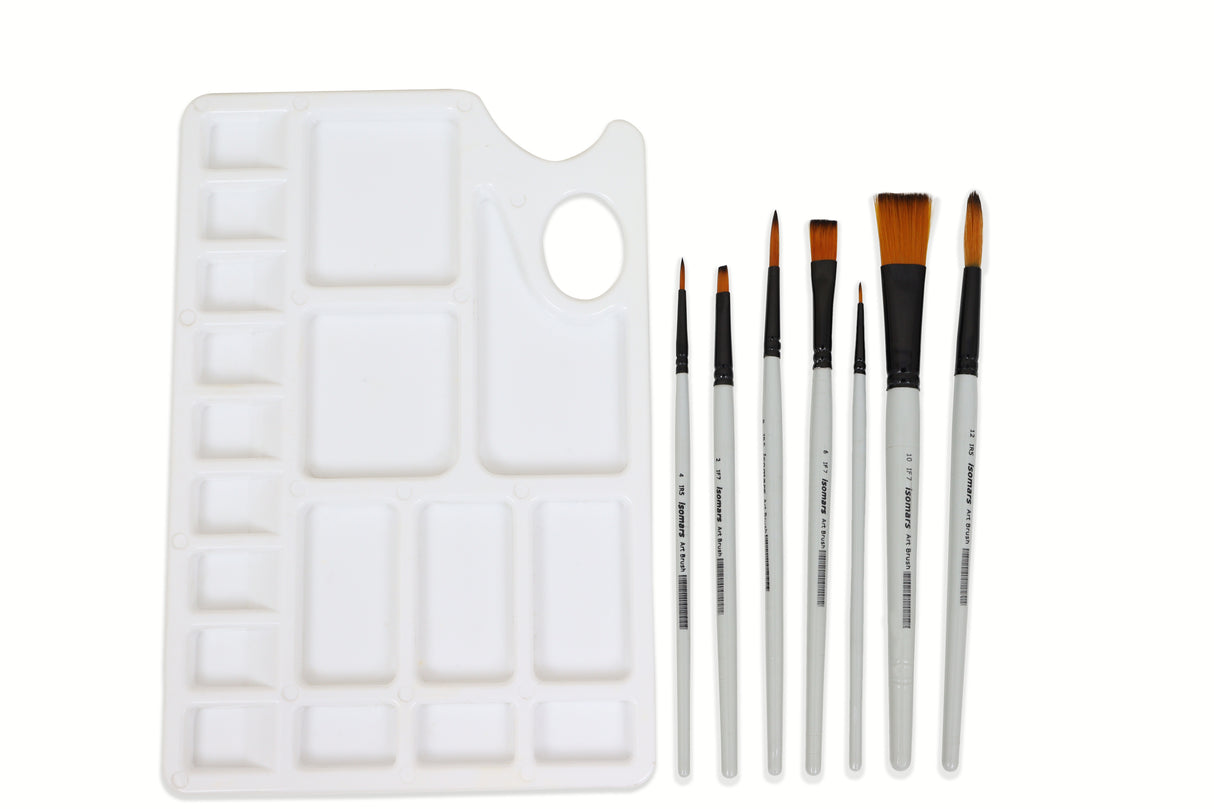 Colour Mixing Palette & Flat and Round Brushes (Set of 7)