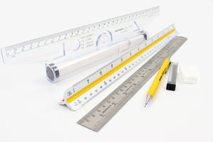 Isomars Rolling Ruler, Triangular Scale, 0.5 Clutch Pencil with Lead And Eraser And Steel Scale 30CM Combo - For Architects, Engineering Students And General Purposes