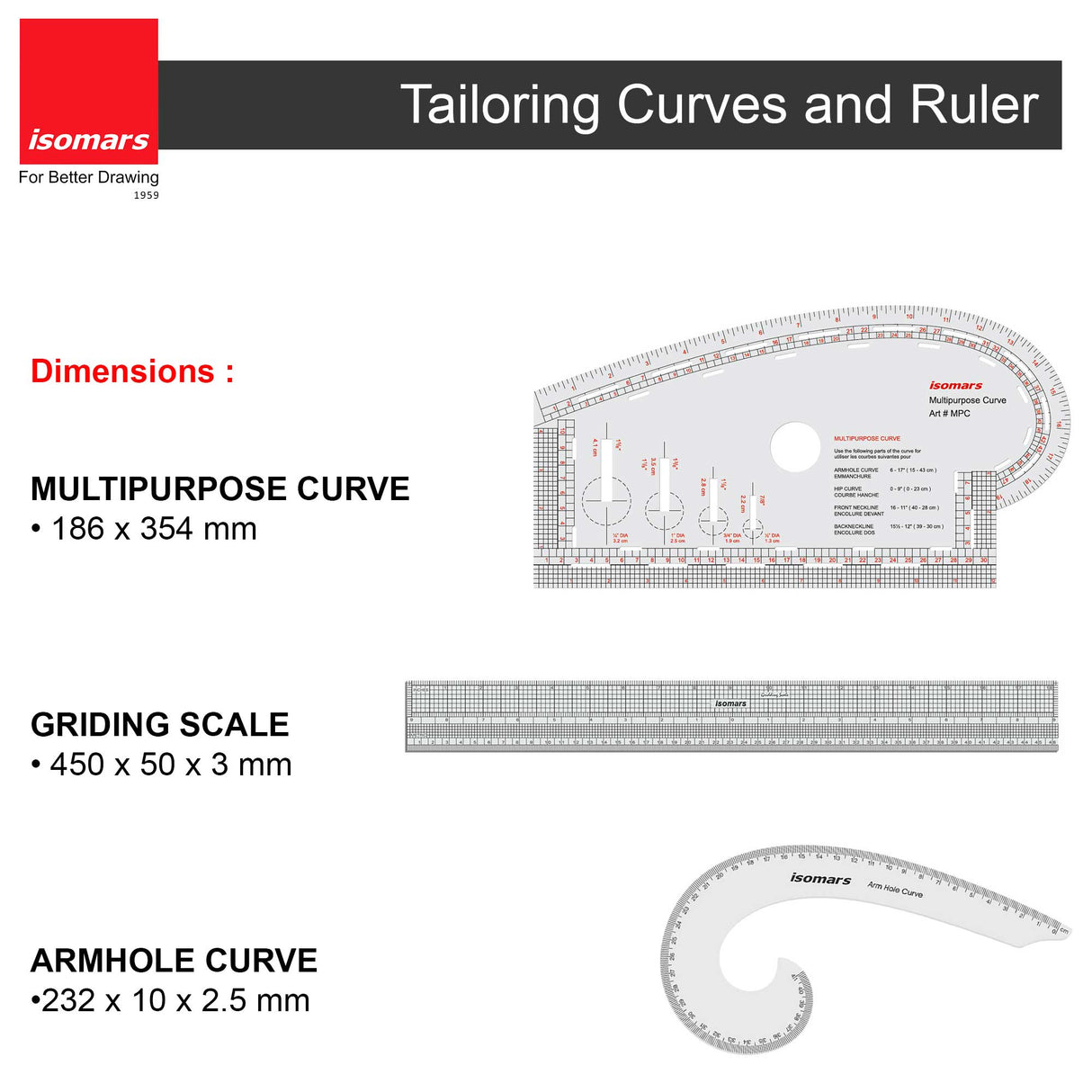 Multipurpose Curve, Gridding Scale & Armhole Curve with Marking Combo (Clear)