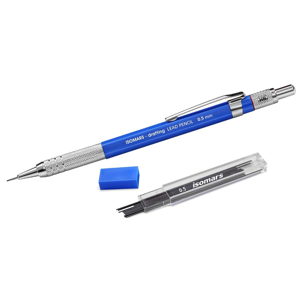 Isomars Mechanical Pencil 0.5mm And 2mm Combo - Clutch Pencils - Black And Blue With Lead And Eraser