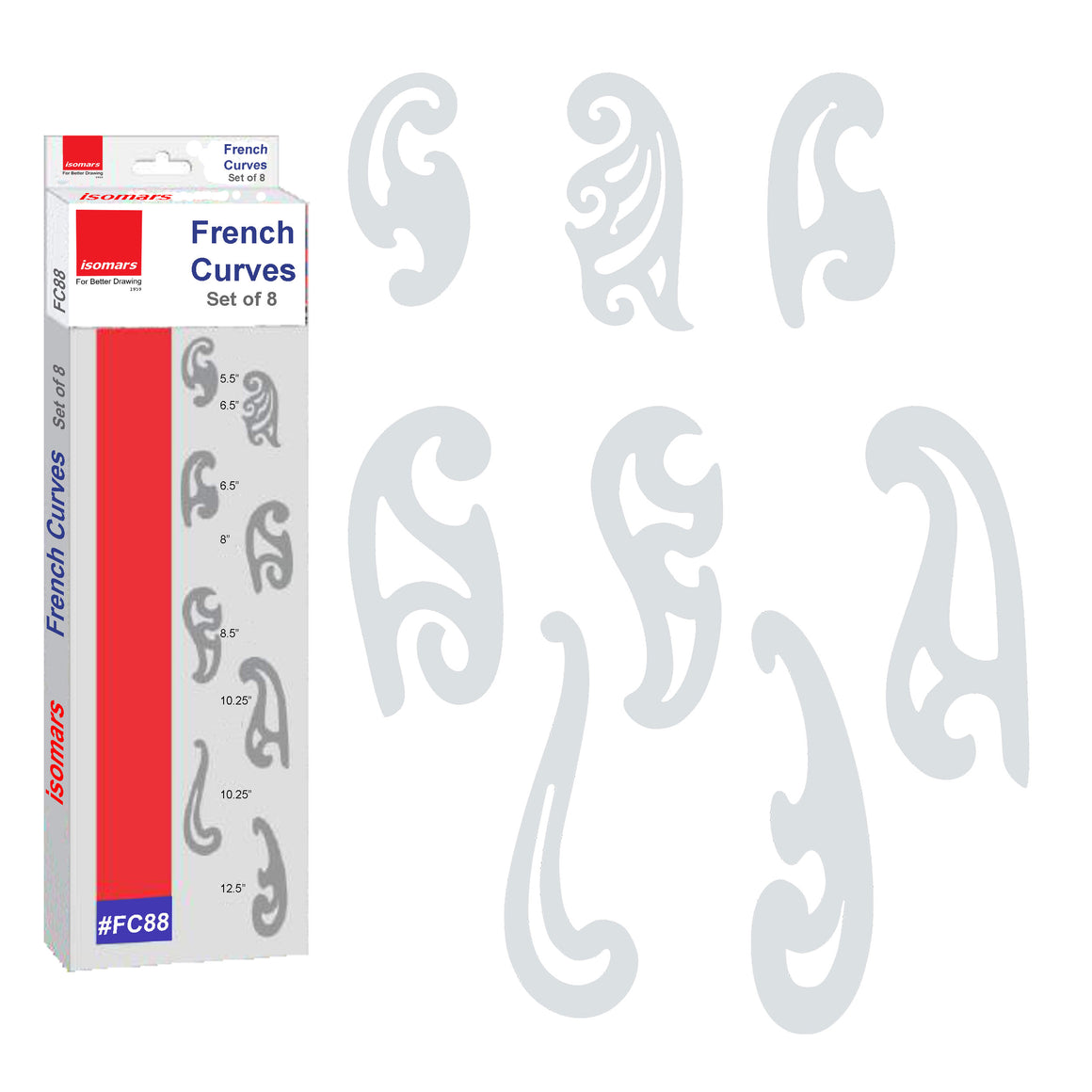 Isomars French Curves - Set of 8 - Drawing Drafting Template Stencil