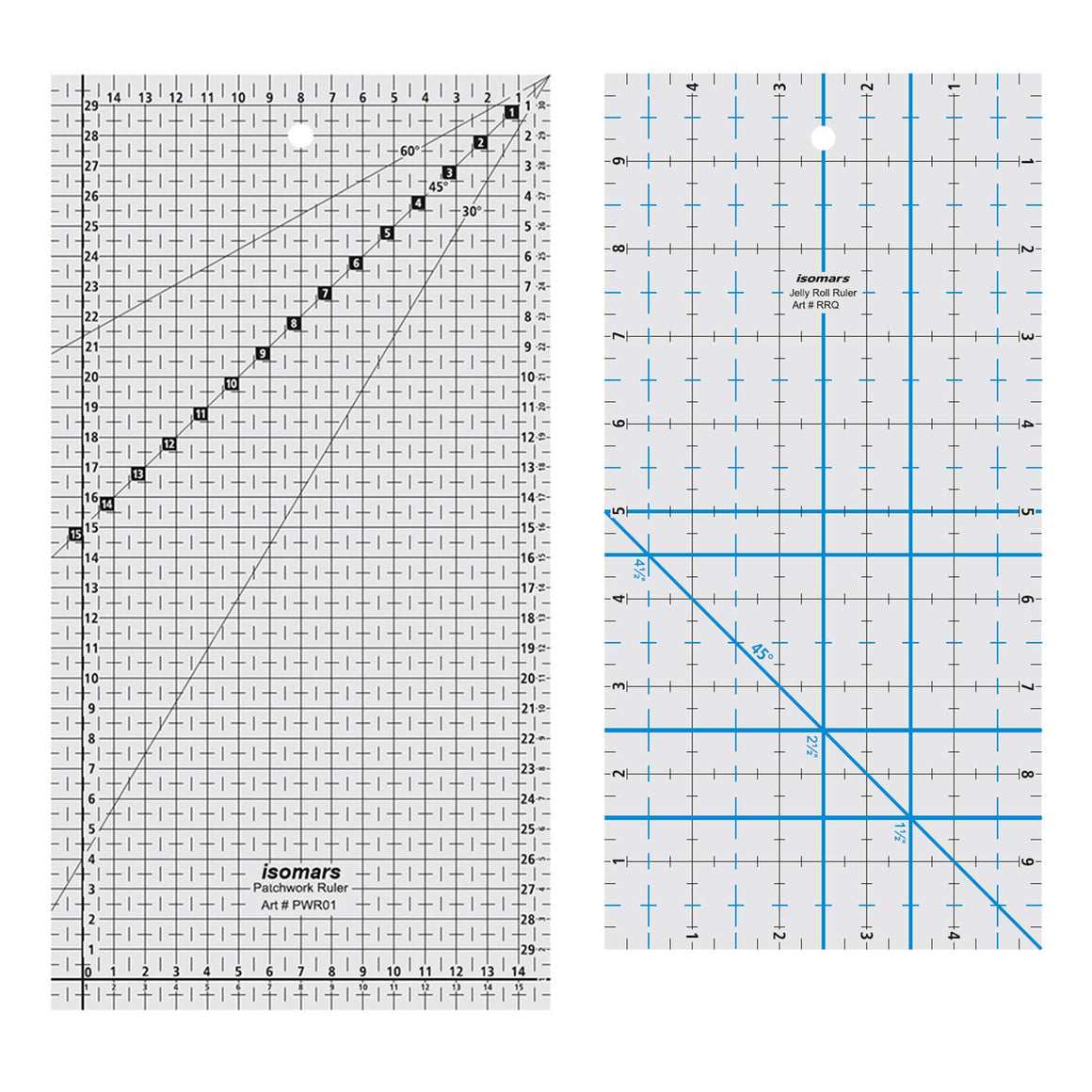 Isomars Patchwork Quilting Ruler (6" x 12") & Roll Ruler Quilting (5" x 10")