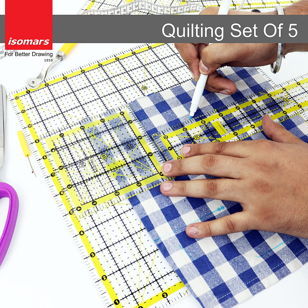 Isomars Quilting Rulers - Set Of 2 Sizes - 4.5"x4.5 And 6"x6"