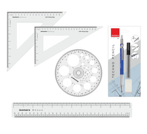 Isomars Technical Set Squares, Pro Circle, 12 Inch Scale, Mechanical Pencil 2mm With Leads And Eraser