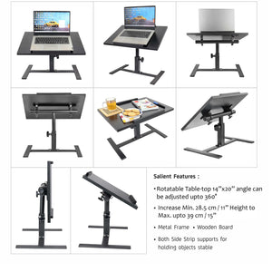 Isomars Multipurpose Laptop Table Study Desk & Height Adjustable Bed Table for Work from Home & Online Classes (Black)
