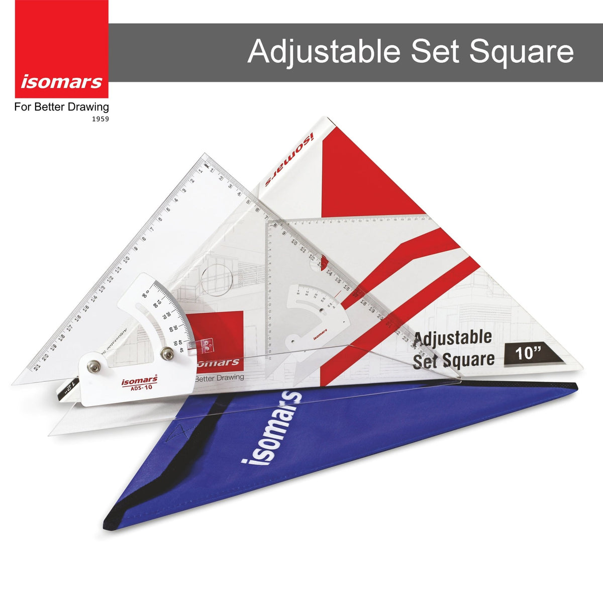 Adjustable Set Square(10") + Triangular Scale + Flexible Curve Combo - Isomars