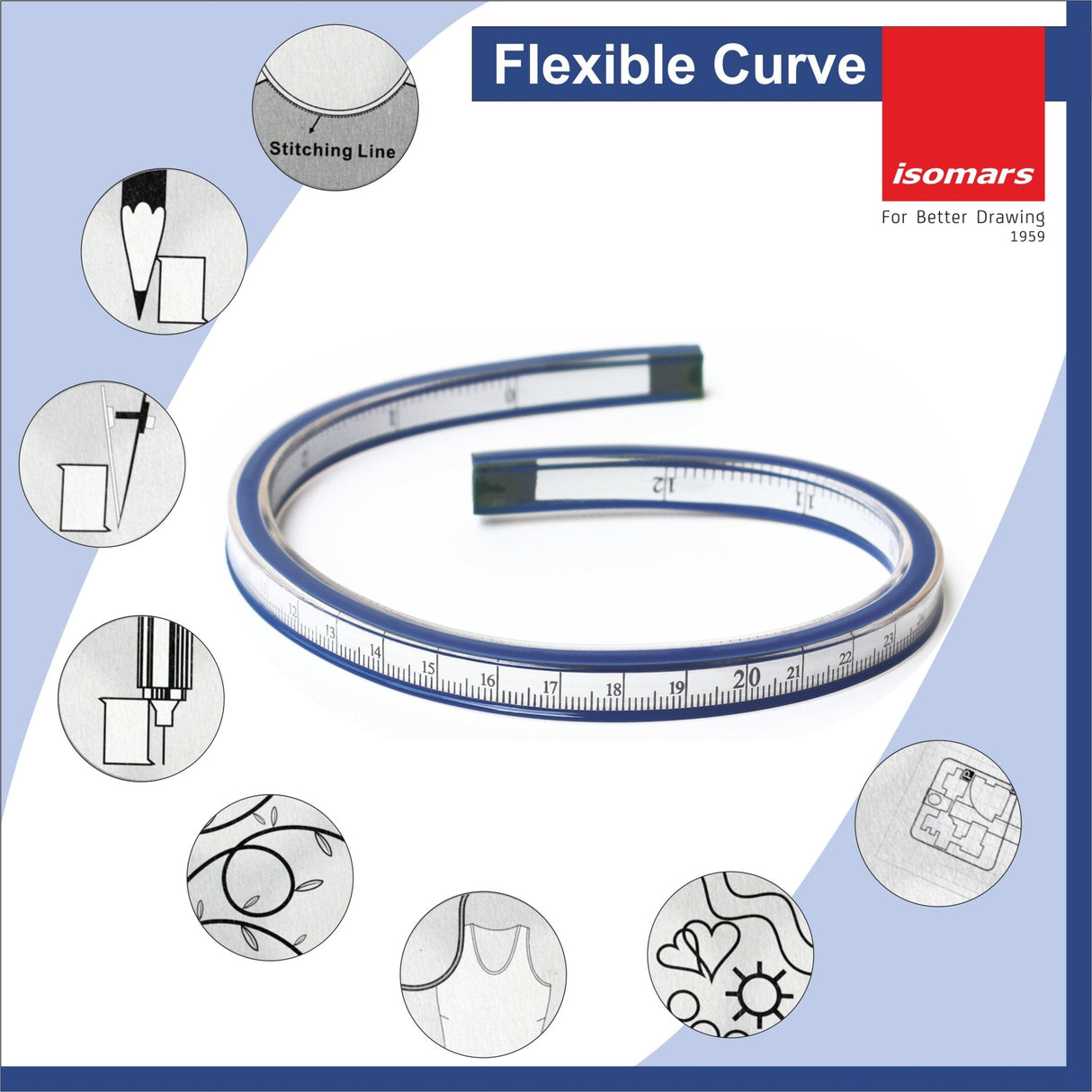 Adjustable Set Square(10") + Triangular Scale + Flexible Curve Combo - Isomars