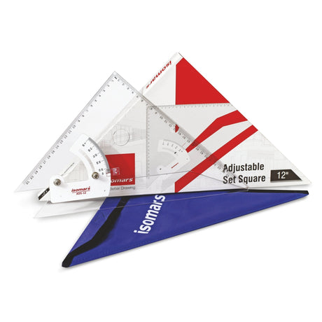Adjustable Set Squares 12 Inch | Precision Drafting Triangle Tool | Acrylic Engineering Drawing Instrument for Students & Architects - Isomars