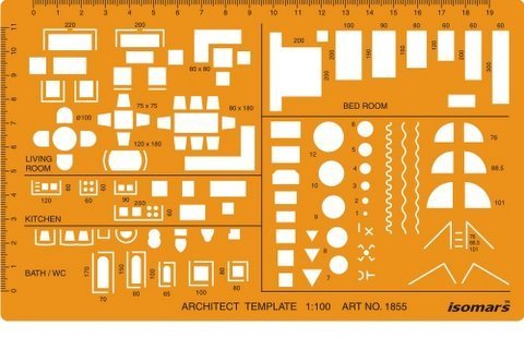 Architectural Drawing Template Stencil - Architect Technical Drafting Supplies - Furniture Symbols for House Interior Floor Plan Design - Isomars
