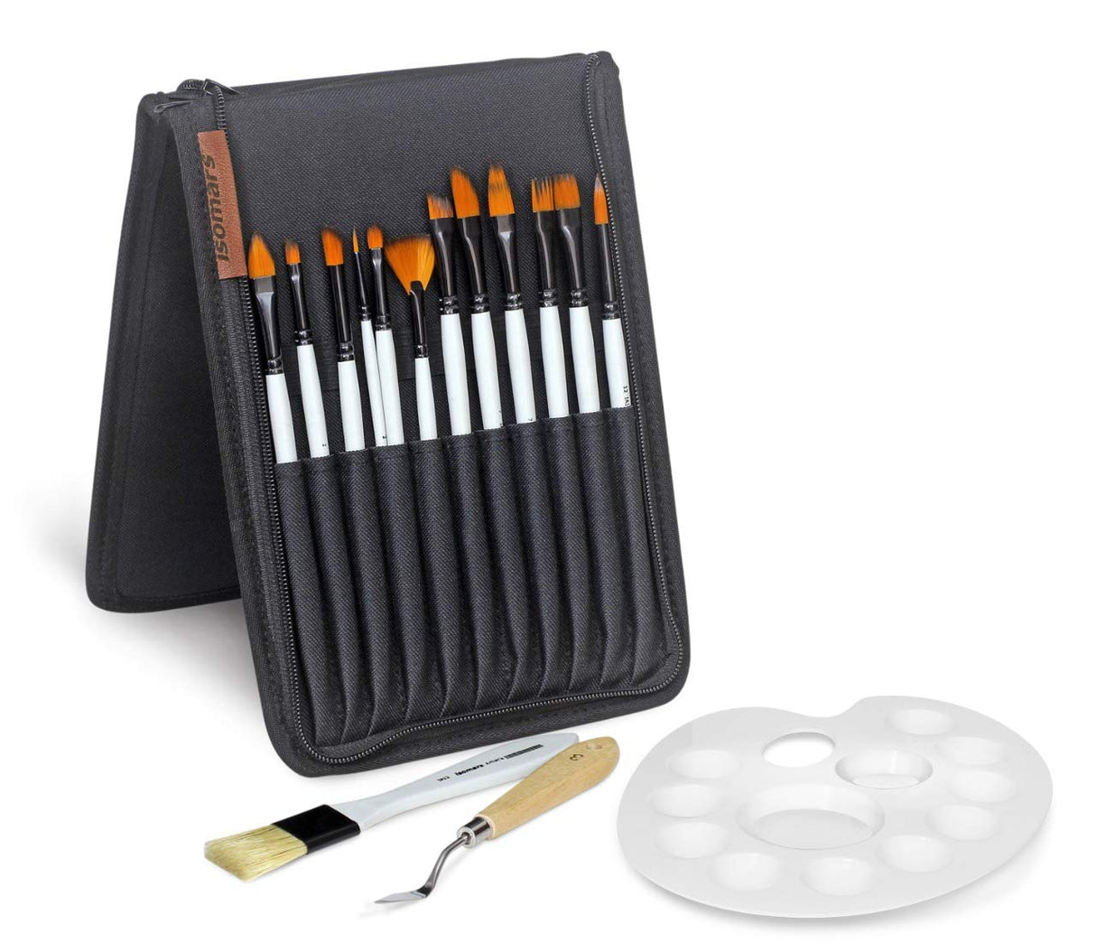 Artist Paint Brush (Set of 13) with Palette & Carry Bag - Isomars