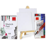 Artist Wooden Easel with Sketch Pad, Round Brush (Set of 7) & Canvas Boards - Isomars