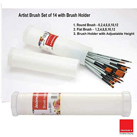 Artists Brush Set- 14 Brushes with Holder - Isomars