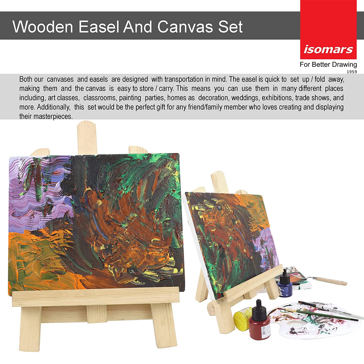 Artists Kit- Wooden Easel & Canvas - Isomars