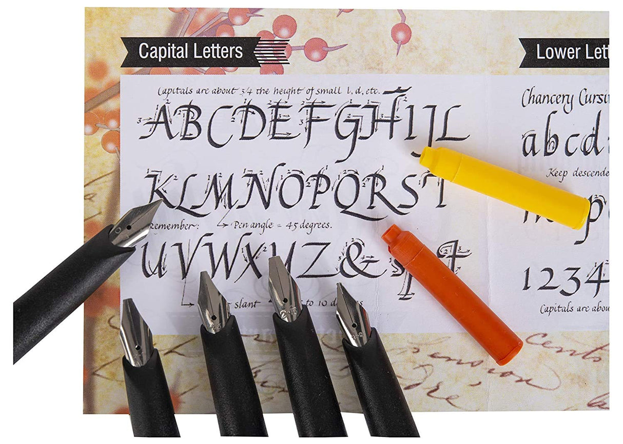 Calligraphy Pen Set: 5 Nibs, Ink Cartridges, Converter, and Ink - Isomars