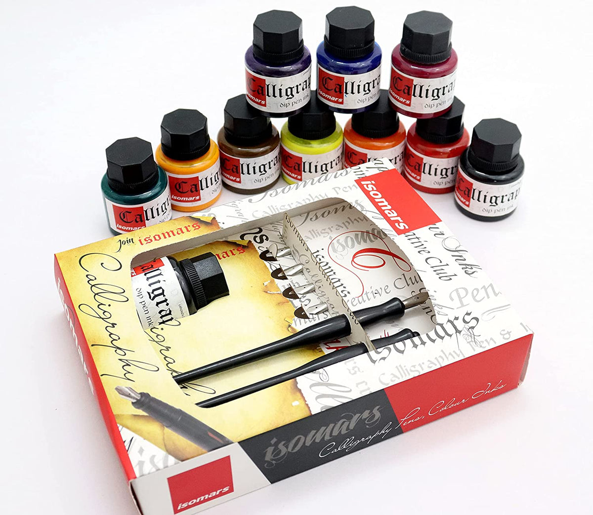 Calligraphy Pen Set: Flex Nib, Dip Nibs, Holders, and Calligraphy Ink (Set of 10) - Isomars