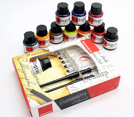 Calligraphy Pen Set: Flex Nib, Dip Nibs, Holders, and Calligraphy Ink (Set of 10) - Isomars