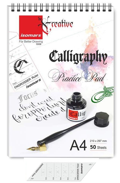 Calligraphy Practice Pad A4 with Calligraphy Engroser Stencil - Isomars