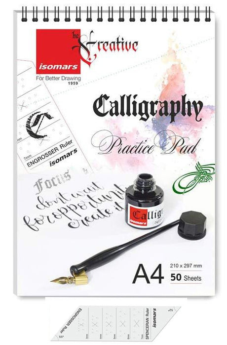 Calligraphy Practice Pad A4 with Calligraphy Engroser Stencil - Isomars