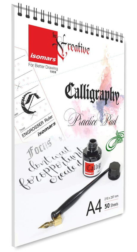 Calligraphy Practice Pad A4 with Calligraphy Engroser Stencil - Isomars
