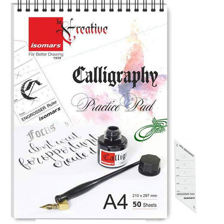 Calligraphy Practice Pad A4 with Calligraphy Engroser Stencil - Isomars