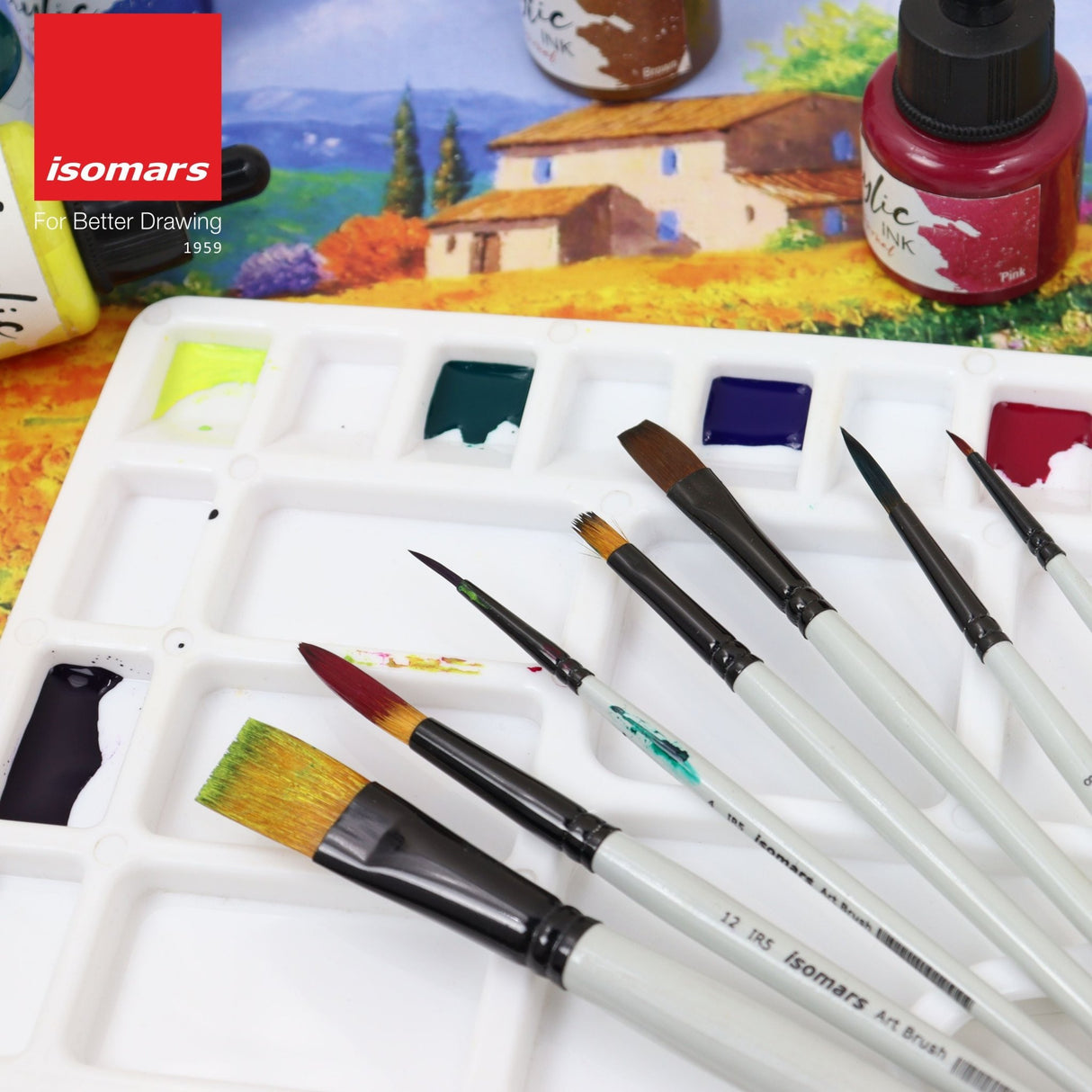 Colour Mixing Palette & Flat and Round Brushes (Set of 7) - Isomars