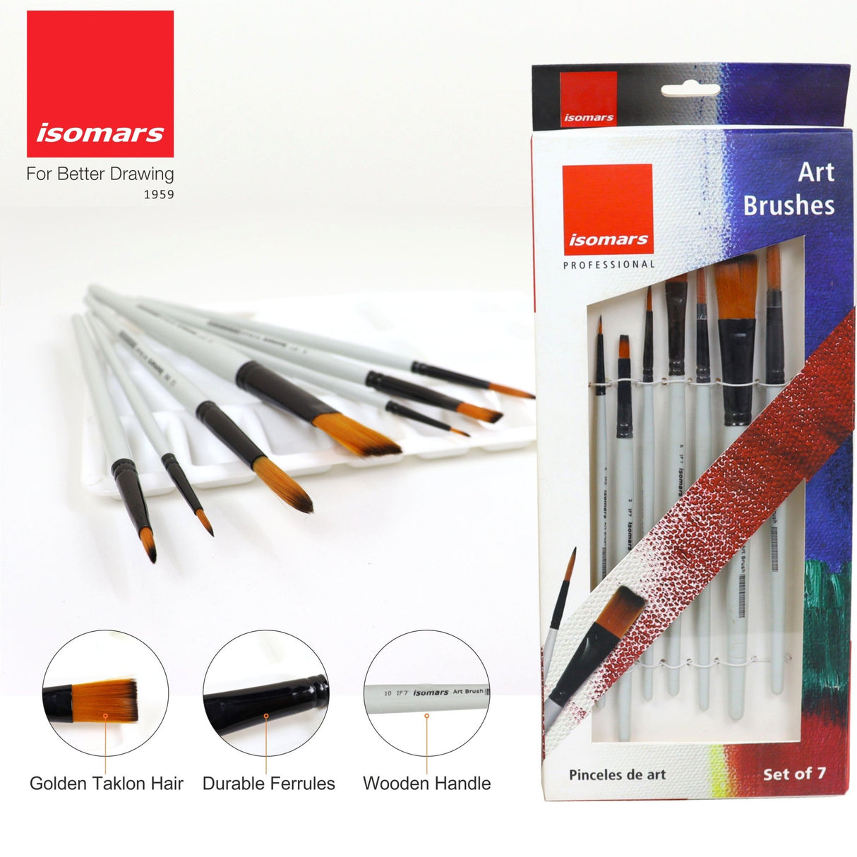 Colour Mixing Palette & Flat and Round Brushes (Set of 7) - Isomars