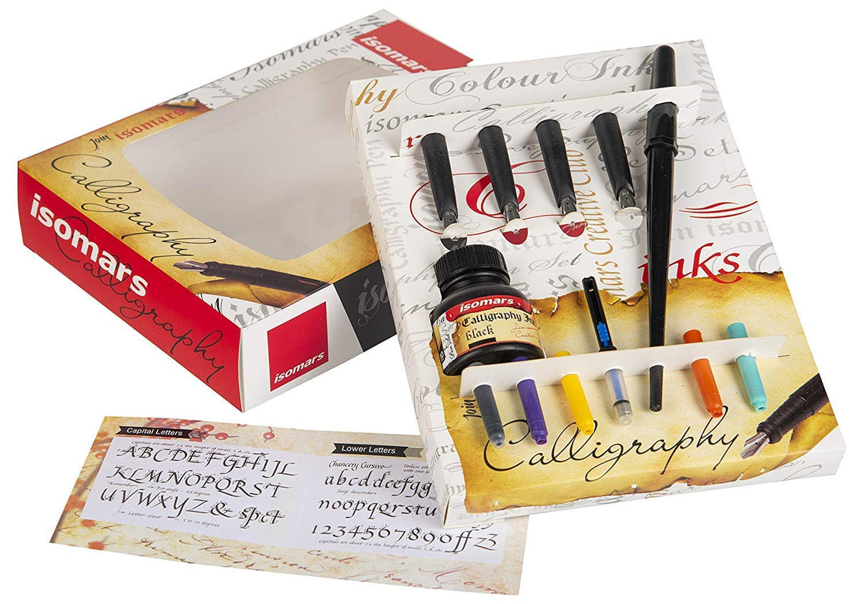 Calligraphy Pen Set: 5 Nibs, Ink Cartridges, Converter, and Ink