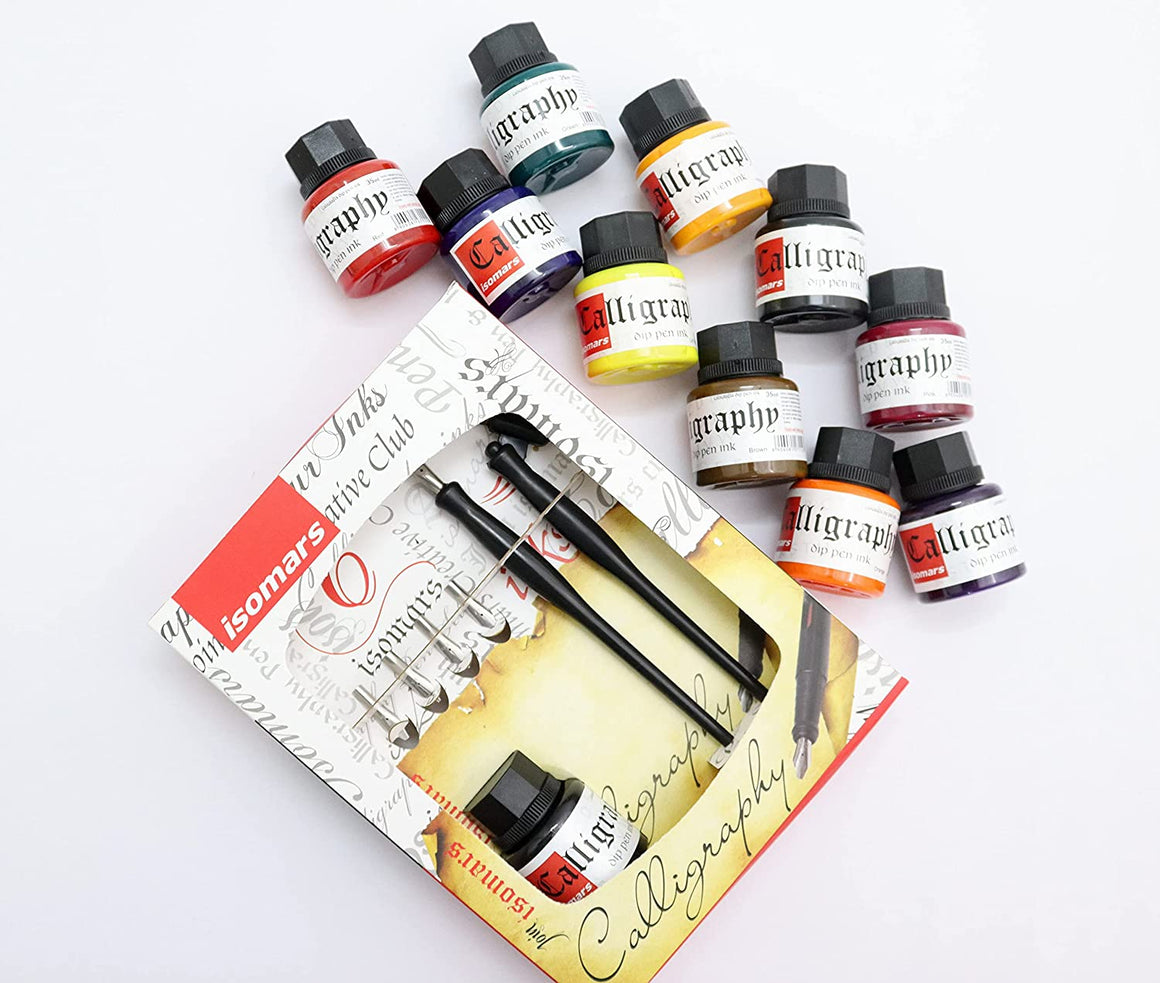 Calligraphy Pen Set: Flex Nib, Dip Nibs, Holders, and Calligraphy Ink (Set of 10)