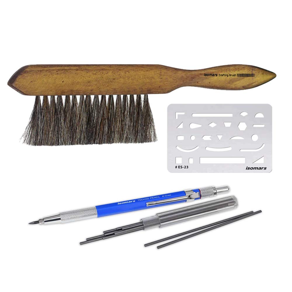 Isomars Drafting Brush, Erasing Shield & Mechanical Pencil Combo
