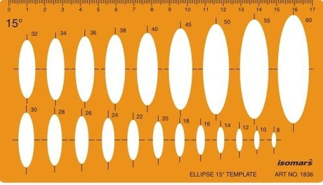 Isomars 15° Ellipse Drawing Flexible Template | Transparent Ellipse Drafting Stencil with Multiple Ellipse Sizes & Metric Scale for Technical Drawing, Architecture, Engineering, Design & Isometric Drawing - Isomars