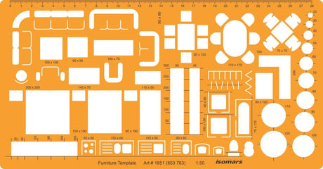 Isomars 1:50 Architectural Furniture Template Stencil, Interior Design Floor Plan Drawing Tool with Furniture Symbols, cm/mm Ruler Scale for House Layout, Blueprint Drafting, Architects & Designers - Isomars