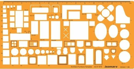 Isomars 1:50 Scale Architect Furniture Template (Art 1879) | Architectural Drawing & Drafting Stencil for Furniture Layout, House Floor Plans, Interior Design & Technical Drawing - Isomars