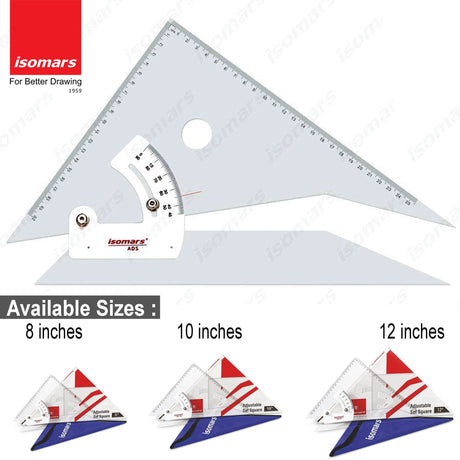 Isomars Adjustable Set Square 10 Inch with Safety Cloth Cover | Transparent Acrylic Drafting Triangle | Adjustable Angle Ruler for Technical Drawing, Engineering, Architecture, Drafting & Students - Isomars