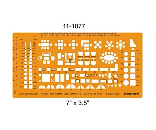 Isomars Architect Furniture Template Set of 3 | 1:100, 1:100 & 1:200 Scale Architectural Drafting Stencils for Furniture Layout, Floor Plans, House Planning, Interior Design & Technical Drawing - Isomars
