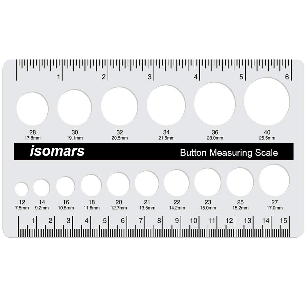 Isomars Button Measuring Scale – Acrylic Button Size Gauge with CM/MM Markings for Tailoring, Fashion Designing & Garment Measurement - Isomars
