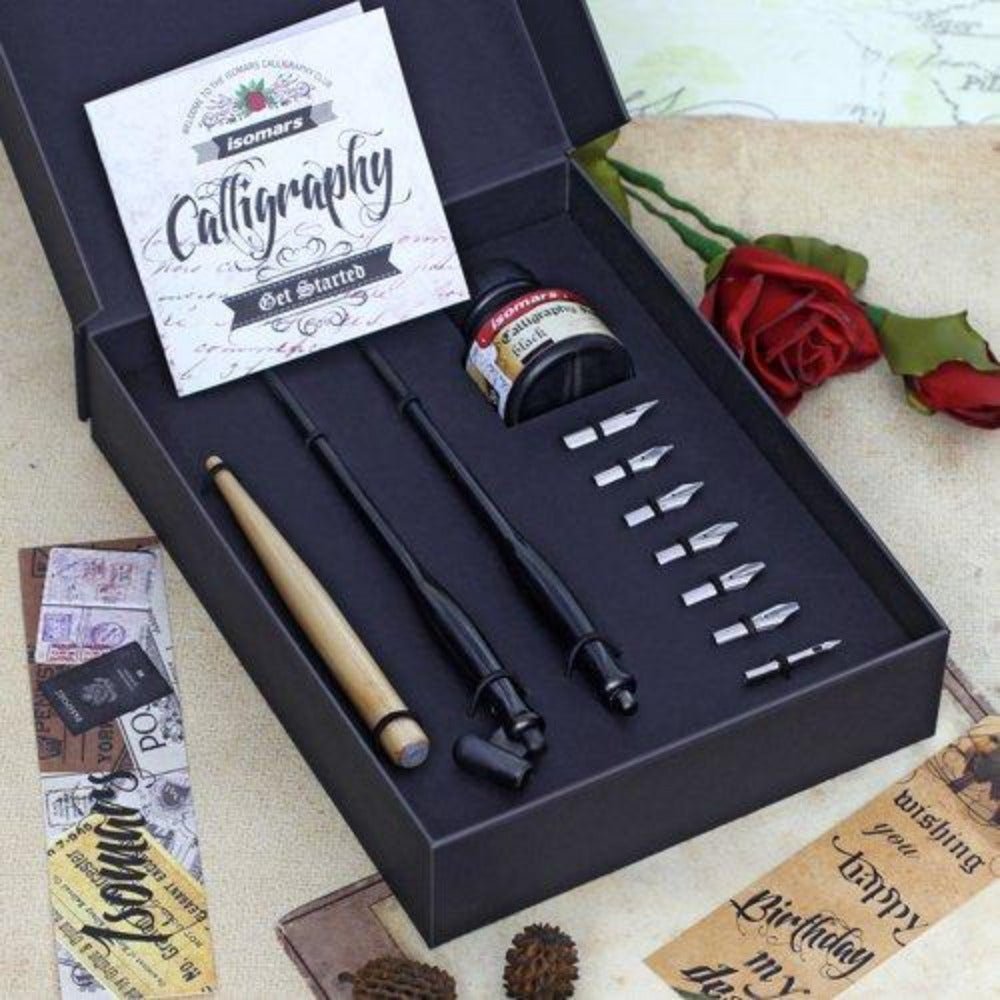 Isomars Calligraphy Pen Set For Beginners For Copperplate Calligraphy with Dip Nibs & Flex Nib, Holders and Calligraphy Ink - Victoria - Isomars