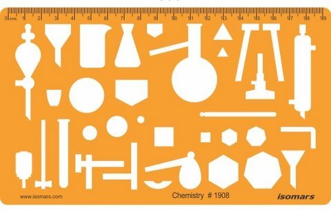 Isomars Chemistry Lab Drawing Template No. 1908 | Technical Drafting Stencil for Scientific Lab Equipment & Chemistry Apparatus | Transparent Plastic Template for Students, Engineers & Designers - Isomars