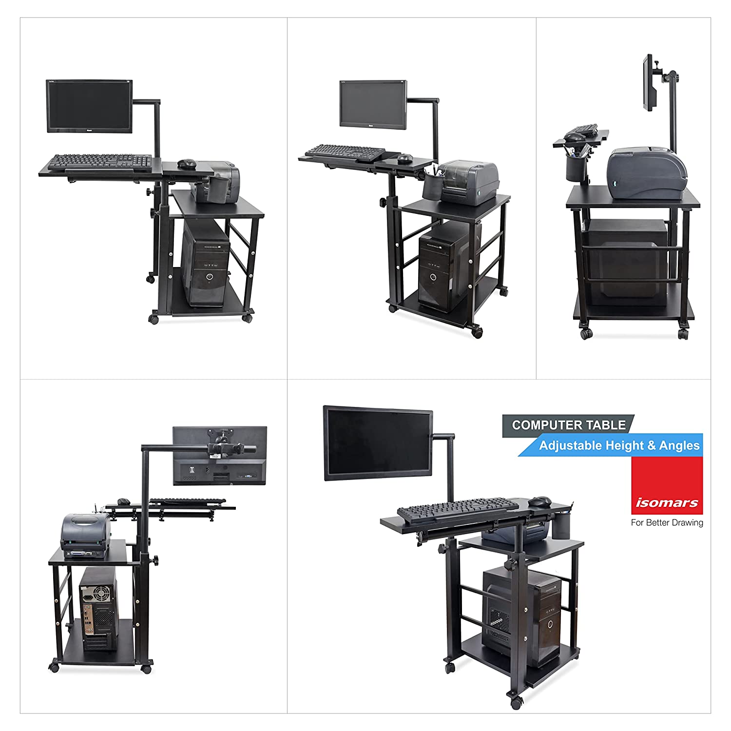 Isomars Computer Table - Adjustable - Professional Workstation for Computer - Ideal for Home, Schools, Office, Hospitals, Gaming Etc. - Isomars