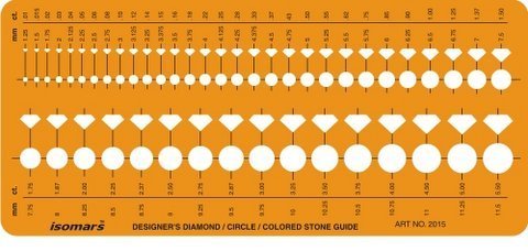 Isomars Designer's Diamond Circle & Colored Stone Guide Template No. 2015 | Jewelry Design Stencil for Round Brilliant Diamond, Gemstone Sketching & Ornament Drafting | Transparent Plastic - Isomars