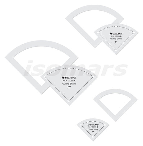 Isomars Fan Quilting Patchwork Shape Template Set of 3 | Transparent Acrylic Fan Quilting Rulers (3", 4" & 5") for Sewing, Patchwork, Appliqué, Fabric Cutting & DIY Craft Projects - Isomars