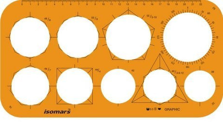 Isomars Graphic Circle Drawing Template | Transparent Geometric Drafting Stencil with Circles, Polygon Guides, Angle Scale & Metric Ruler | Ideal for Architects, Engineers, Designers, Artists & Students - Isomars
