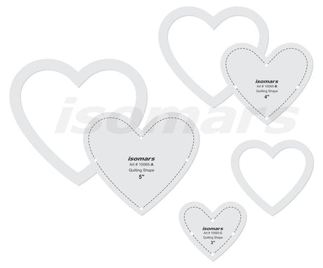 Isomars Heart Quilting Patchwork Shape Template Set of 3 | Transparent Acrylic Heart Quilting Rulers (3", 4" & 5") for Sewing, Patchwork, Appliqué, Fabric Cutting & DIY Craft Projects - Isomars