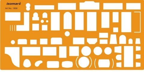 Isomars Interior Design Furniture Template Stencil Art 11-1858 | Architectural Drawing & Drafting Template for Furniture Layout, Floor Plans, Interior Design, House Planning & Technical Drawing - Isomars