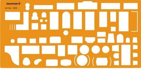 Isomars Interior Design Furniture Template Stencil Art 11-1858 | Architectural Drawing & Drafting Template for Furniture Layout, Floor Plans, Interior Design, House Planning & Technical Drawing - Isomars
