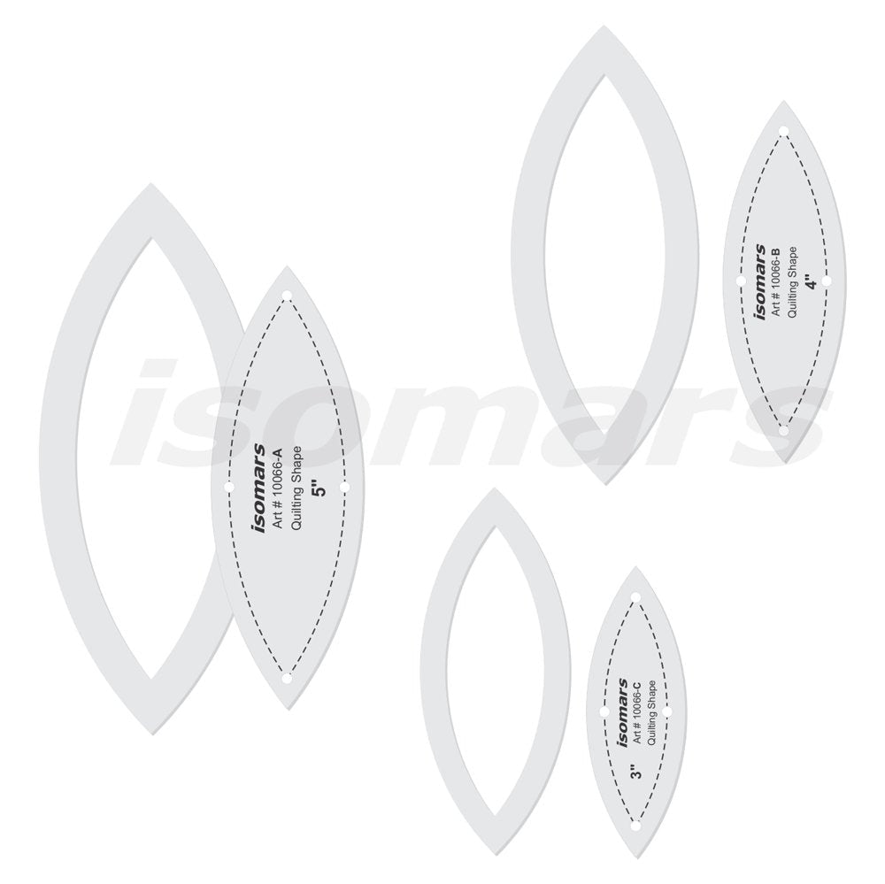 Isomars Leaf Quilting Patchwork Shape Template Set of 3 | Transparent Acrylic Leaf Quilting Rulers (3", 4" & 5") for Sewing, Patchwork, Appliqué, Fabric Cutting & DIY Craft Projects - Isomars