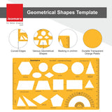 Isomars Multi Shape Geometry Template, Educational Drawing Stencil with Protractor, Measuring Ruler, Circle, Triangle, Rectangle, Pentagon, Hexagon & Ellipse for Maths, Drafting & Technical Work - Isomars