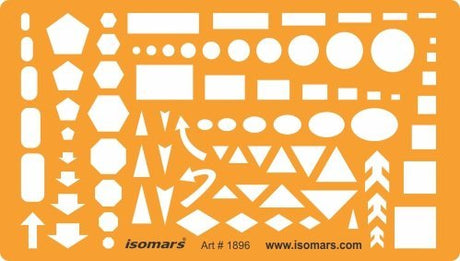 Isomars Multi Shape Geometry Template Stencil, Technical Drawing Drafting Ruler with Circle, Triangle, Square, Polygon, Arrow & Rectangle Symbols for Students, Engineers, Architects & Designers - Isomars